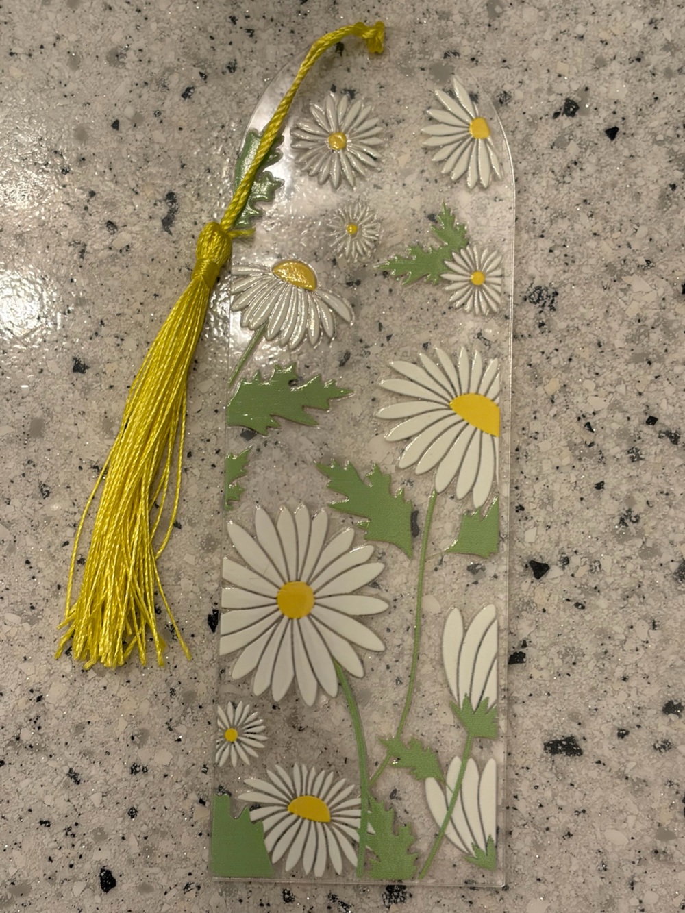 Daisy Clear Acrylic Bookmark with Yellow Tassel